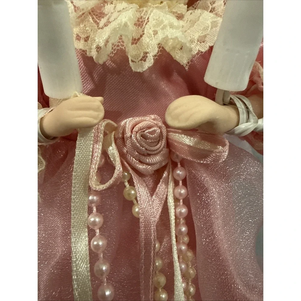 Vintage Pink Porcelain Face Angel Christmas Tree Topper 10-Light Lighted Y2K